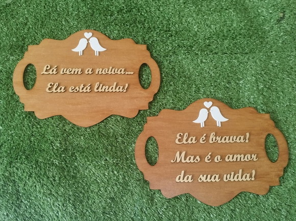 3 Plaquinhas Casamento Pajem Frase em Relevo com Alça