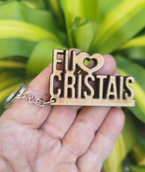 Chaveiro mdf Cru Eu Amo Cristais