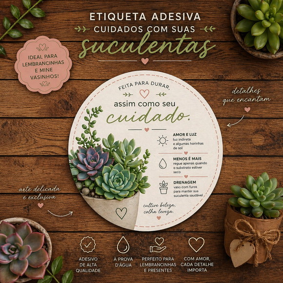 Etiquetas Adesivas Cuidados com Suculentas