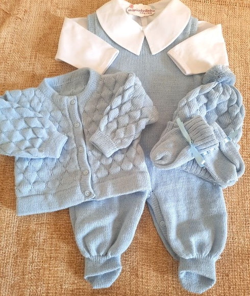 Conjunto Azul Tricô 5 Peças