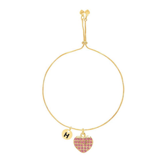 10 Pulseiras Madrinha Gravatinha Coração Rosa Inicial 18k