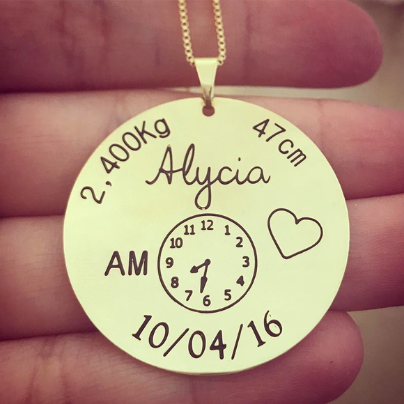 Colar Personalizado Nascimento Bebê Filho Amor Folheado 18k