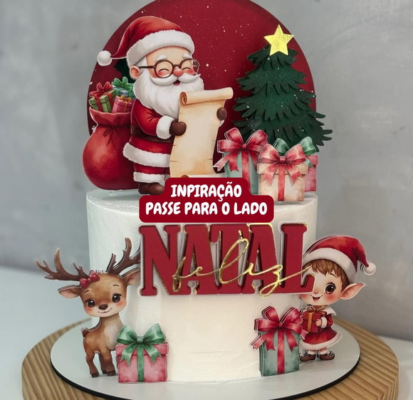 Arquivo Corte: Topo de Bolo Natal Noel Aquarelado 283