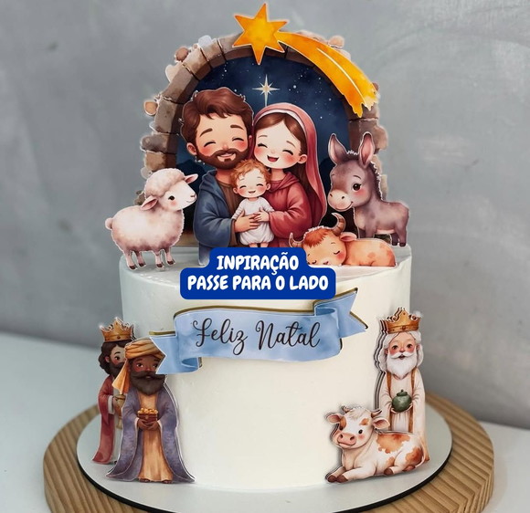 Arquivo de Corte: Topo de Bolo Natal Presépio Aquarela 286