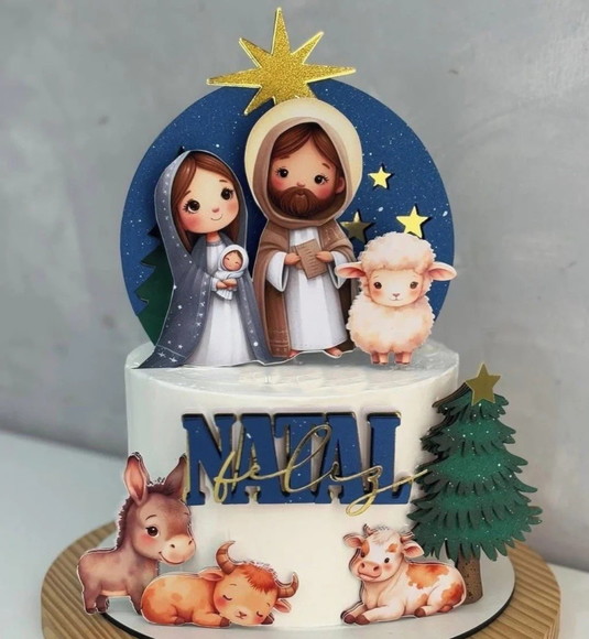 Arquivo de Corte: Topo de Bolo Natal Presépio Aquarela 311
