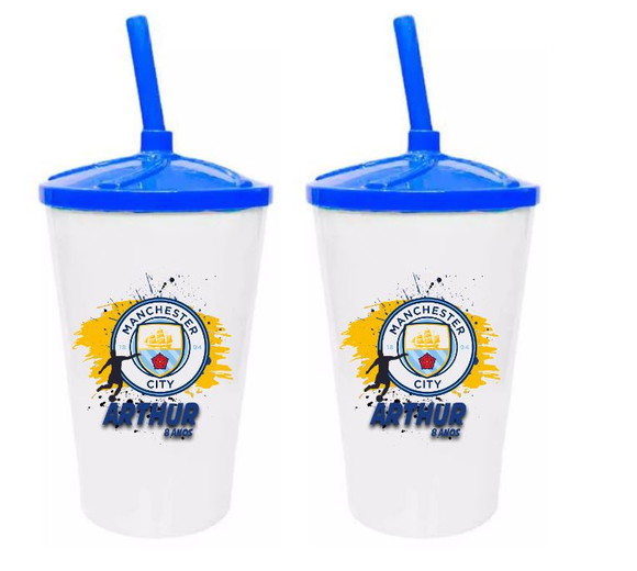 Lembrancinha Manchester City Copos com Tampas 300ml