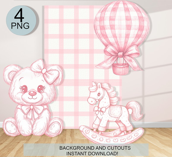 Kit Painel e Display Ursinha Rosa| Arquivo Digital