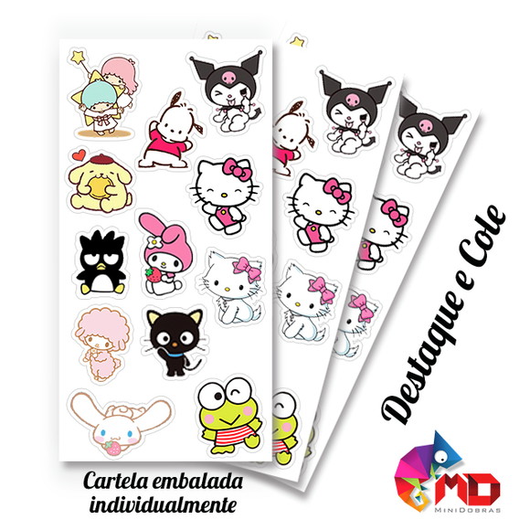 Cartela de Adesivos Hello Kitty e Amigos