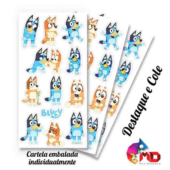 Cartela de Adesivos Bluey Bingo e Amigos