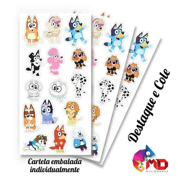 Cartela de Adesivos Bluey Bingo e Amigos