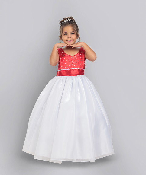 Vestido Infantil Princesa Daminha Modelo Alícia com Anágua