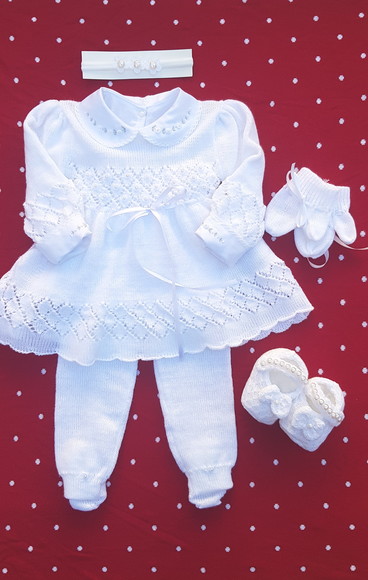 Conjunto Vestido, Calça e Body Avelã (p) Branco