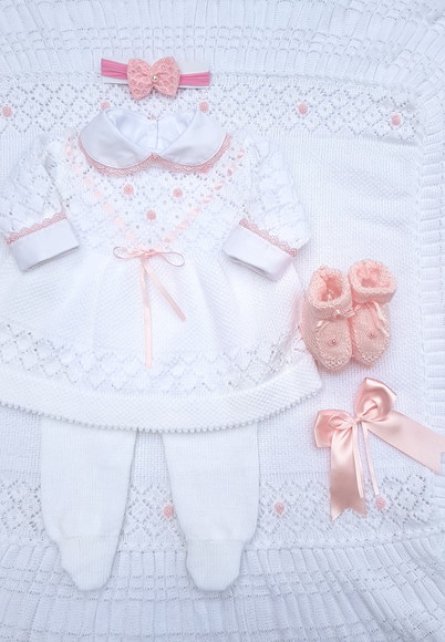 Saída Maternidade Rococó Branco e Rosa 6 Peças (p)