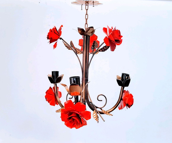 Lustre de flor pendente rustico vermelho
