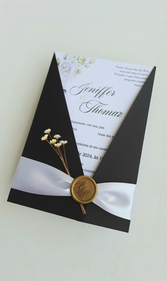 Convite de Casamento Clássico Chic Preto Dourado Promoção