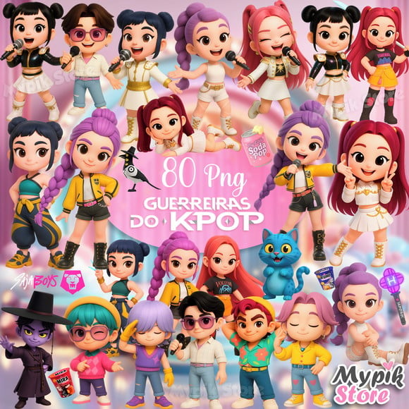 Kit Digital Guerreiras do Kpop 80 Png + Fundos