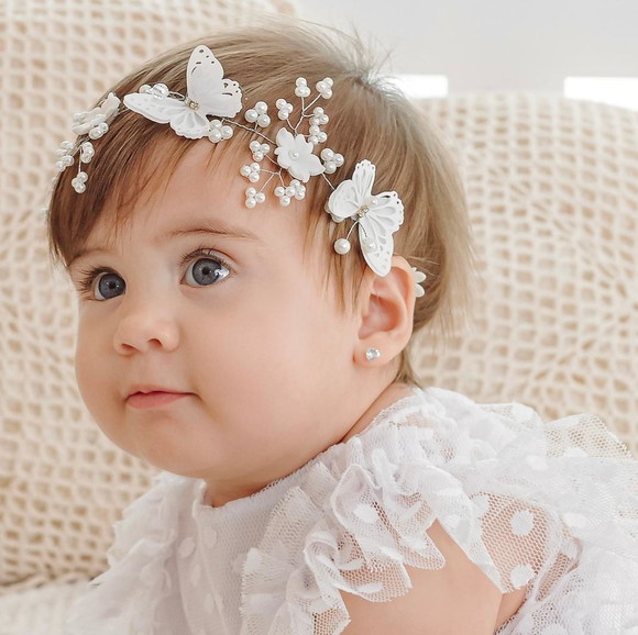 Faixa para Bebe Branca Borboletas Batizado a Malu