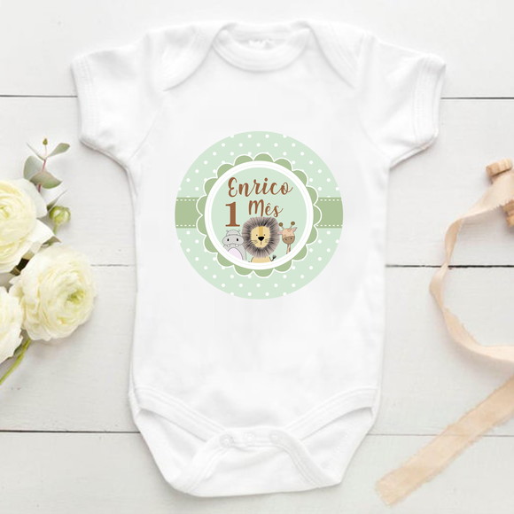 Kit mesversário 12 adesivos para body menino safári