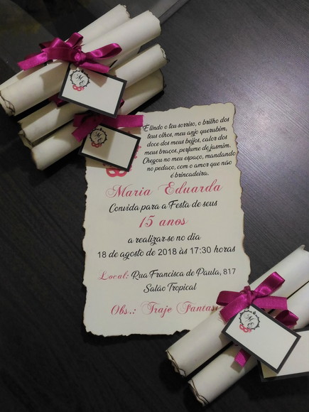 Convite Convocação Real Pergaminho Baile de Mascaras 15 Anos