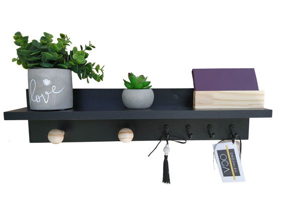 Organizador bolsas chaves prateleira mdf ganchos preto