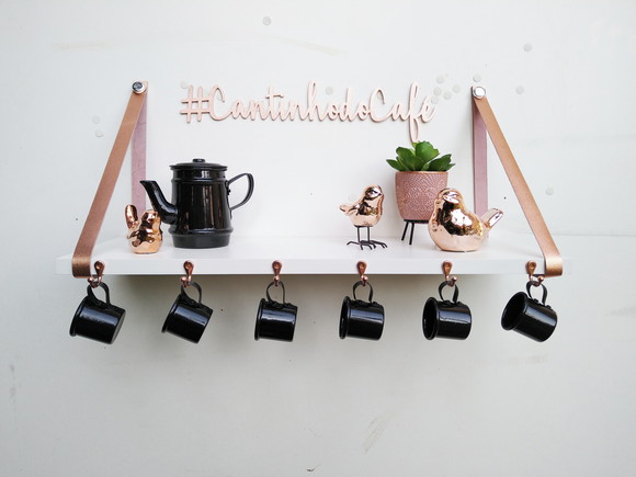 Prateleira p/ xicaras ou cantinho do café - frase rose gold