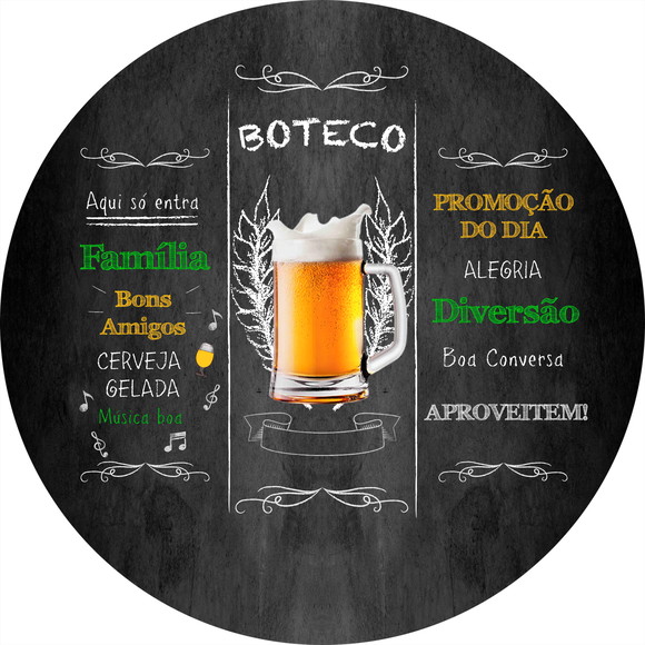 Painel Redondo de Festa em Tecido Sublimado Boteco 1,5m