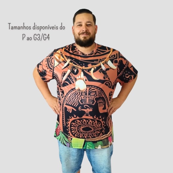 Camiseta Fantasia Maui Moana Adulto Estampa Realista