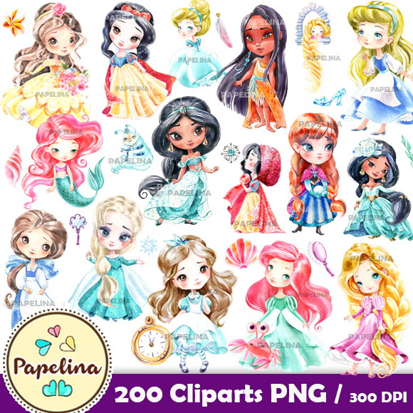 Kit Digital Princesas Disney Aquarela (combo)