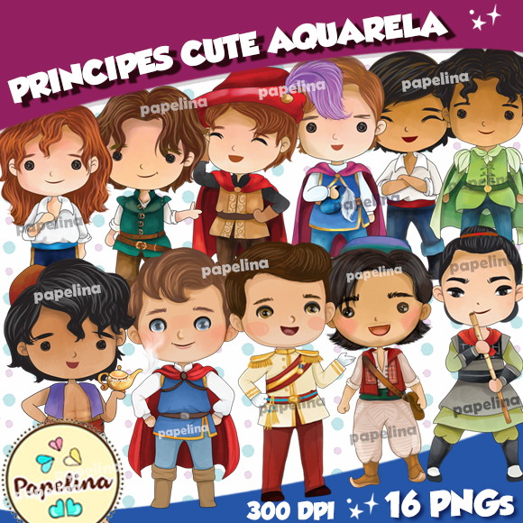 Kit Digital Príncipes Disney Aquarela (combo)