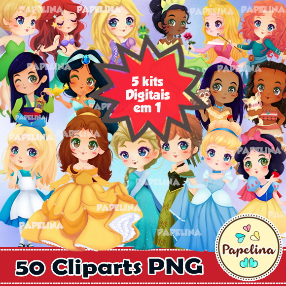 Super Kit Digital Princesas Disney Cute (combo 5 Kits)