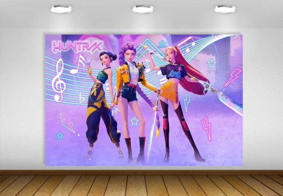 Painel Huntrix Guerreiras K-pop 2x1m - Impressão Lona