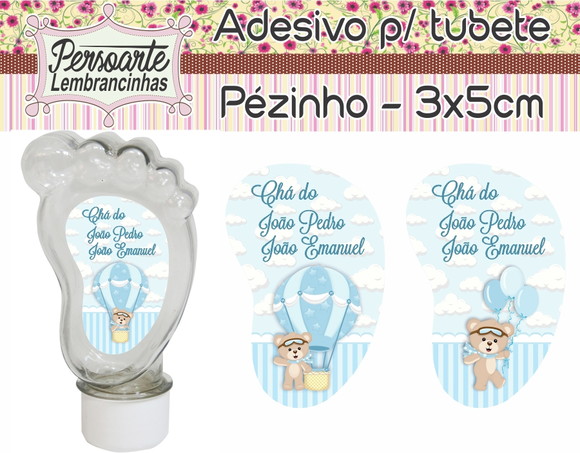 Adesivo para Tubete Formato Pezinho - Urso Baloeiro