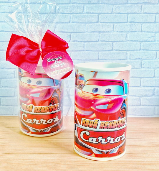 Cofrinho Carros Disney com Embalagem+ Laço+ Tag