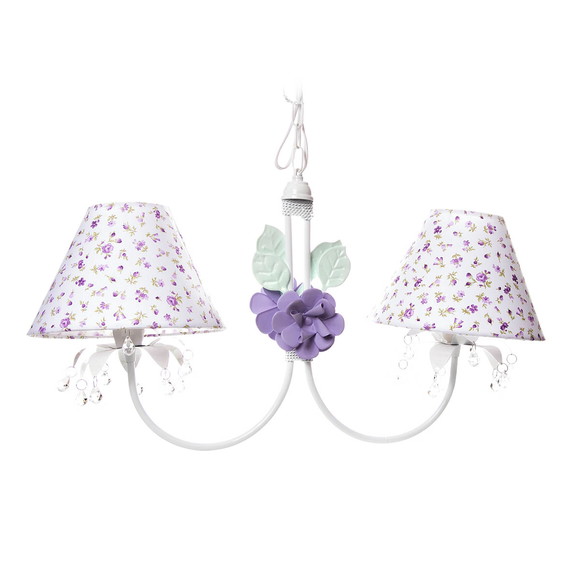 Lustre Luminária Pendente Provençal Bebê Flores Lilás Floral