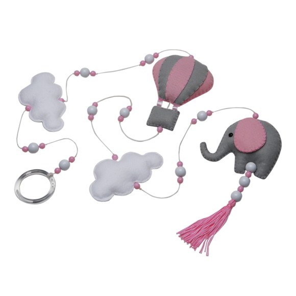 Pingente Cortina Chevron Rosa Nuvem Elefante Bebê Infantil