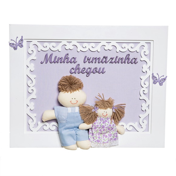 Quadrinho/ Porta Maternidade Frase Nome Lilás Bebê Com Irmão