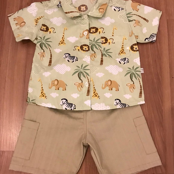 Conjunto infantil camisa e bermuda Safari