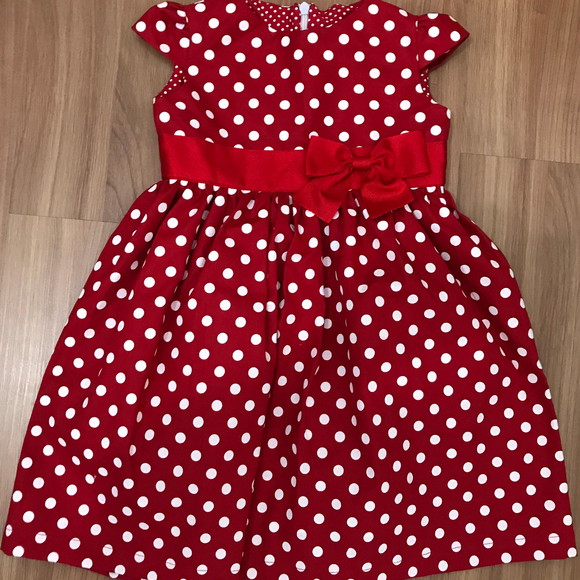 Vestido Infantil de Poá Vermelho Minnie Tema Aniversário