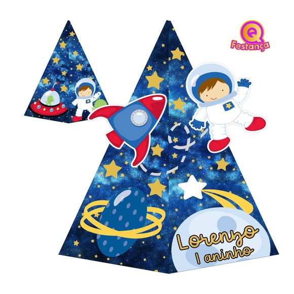 10 Caixas Cone Astronauta Com Pers. Com Aplique 3d