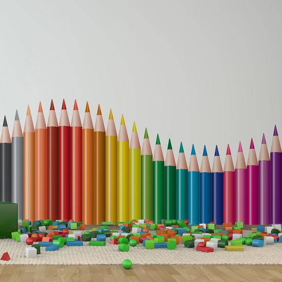 Adesivo de Parede Infantil Lapis de Cor Onda Colorida