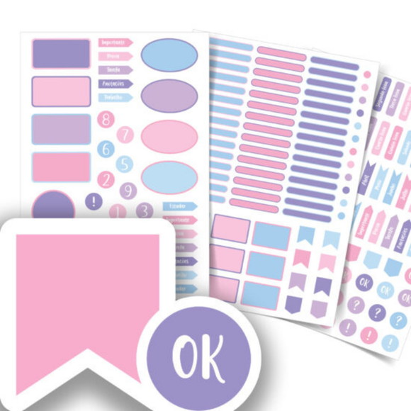 Etiquetas Escolares Rosa e Lilás Personalizadas Kit Jumbo