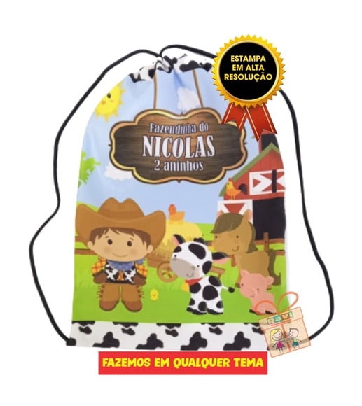 Mochilinha Fazendinha Sacolinha Sacochila Lembrancinha