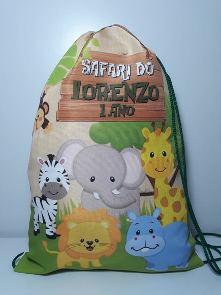 Mochilinha Sacolinha Sacochila Personalizada Safari Baby