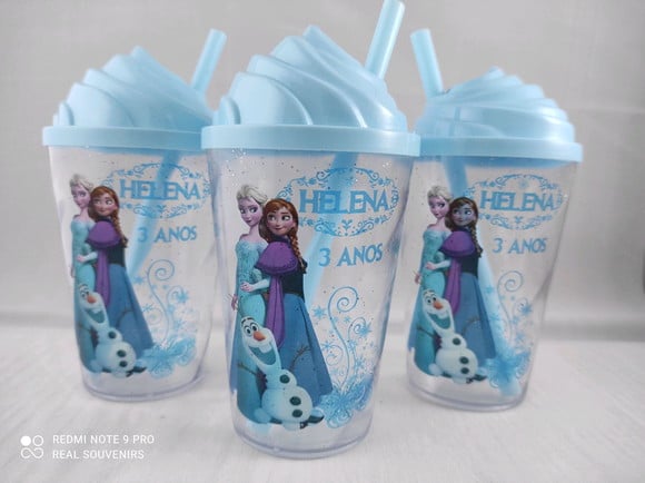 Copo com Glitter 300ml Frozen com Tampa Chantilly