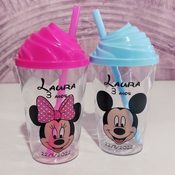 Copo Twister 300ml Minnie Rosa e Mickey com Tampa Chantilly