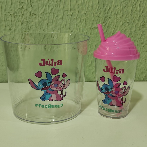 Kit Pipoca com Twister 300ml Stitch e Angel