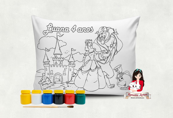 Almofada com Tinta para Colorir a Bela e a Fera