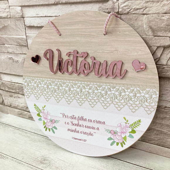 Porta Maternidade Placa Decorativa Nome Acrilico Rose Gold