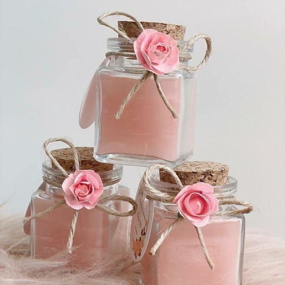 Vela Cera de Coco Lembrancinha Rosa