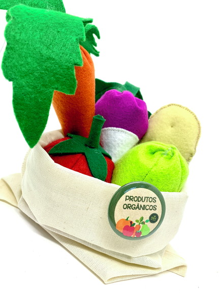 Comidinha em Feltro Kit Pedagógico Frutas Legumes na Ecobag